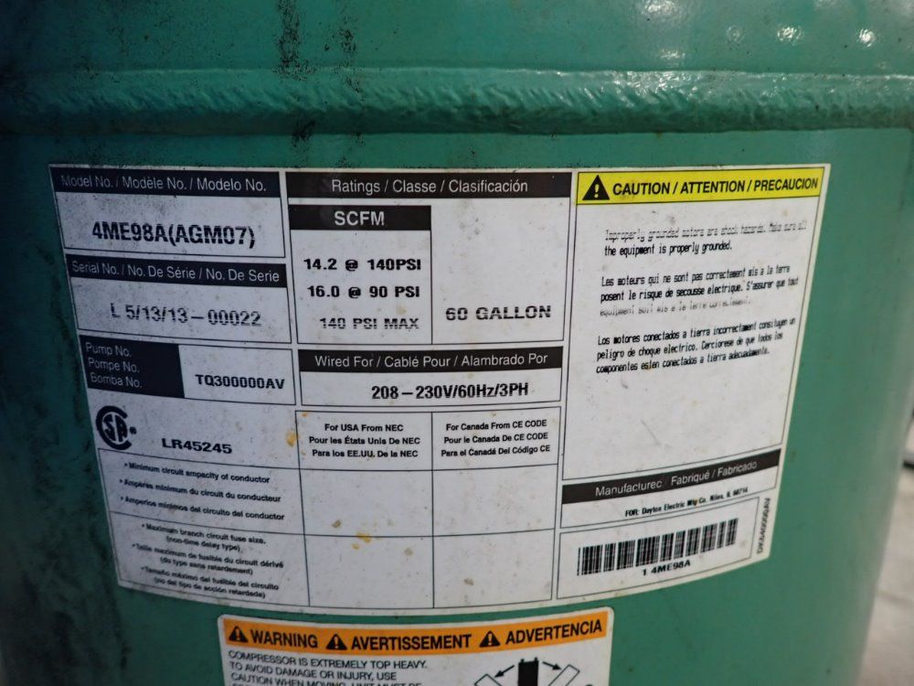 Speedaire 5 Hp Air Compressor - 4me98a(agm07)