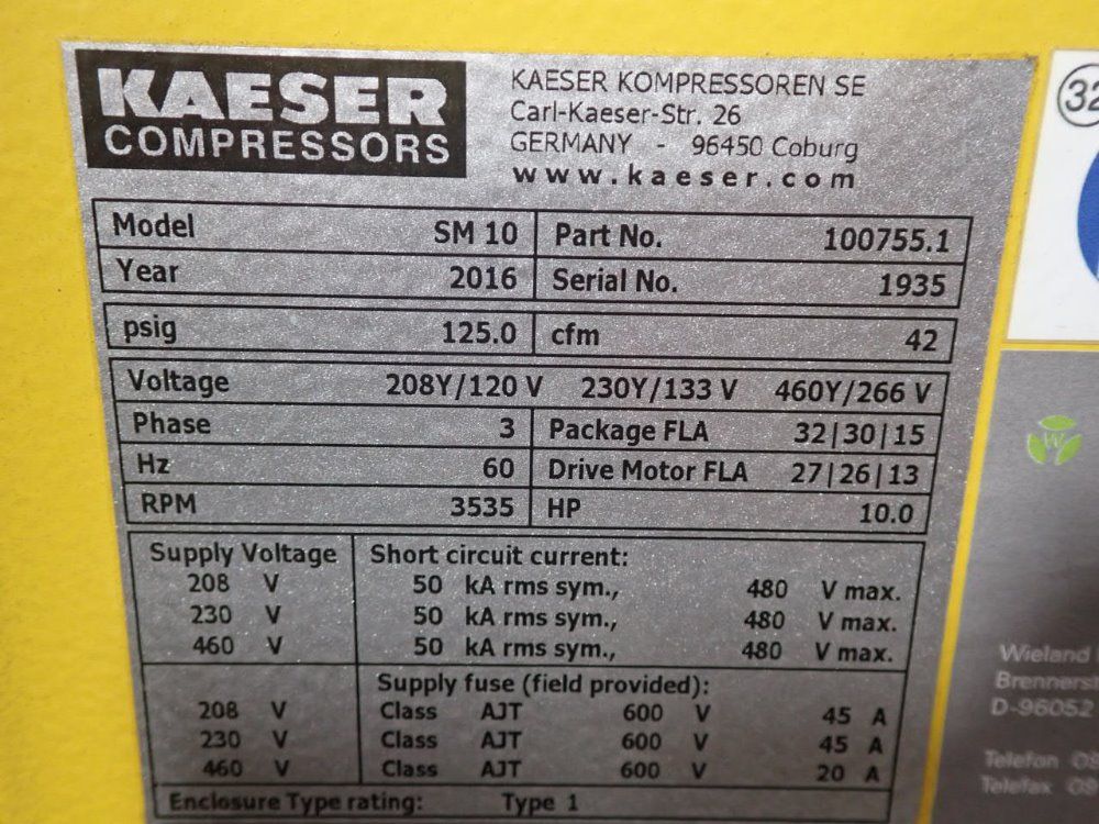 Kaeser 10 Hp Sm10 Air Compressor - Sm10