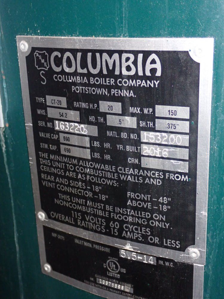 Columbia Ct-20 Boiler System - Ct-20