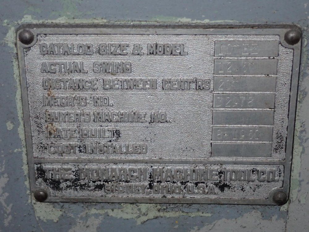 Monarch 12" X 20" 10"ee Lathe - 10ee