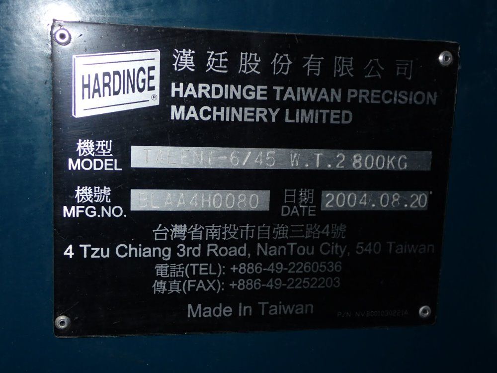 Hardinge Cnc Lathe - Talen 6/45