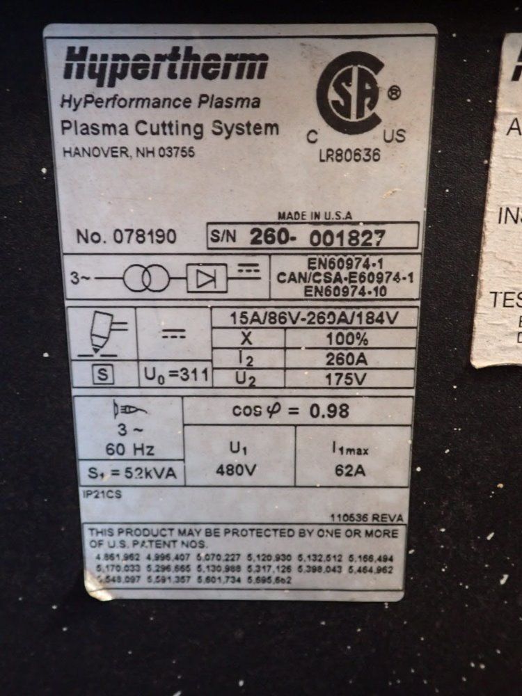 Hypertherm Plasma Cutting System - Hpr260xd