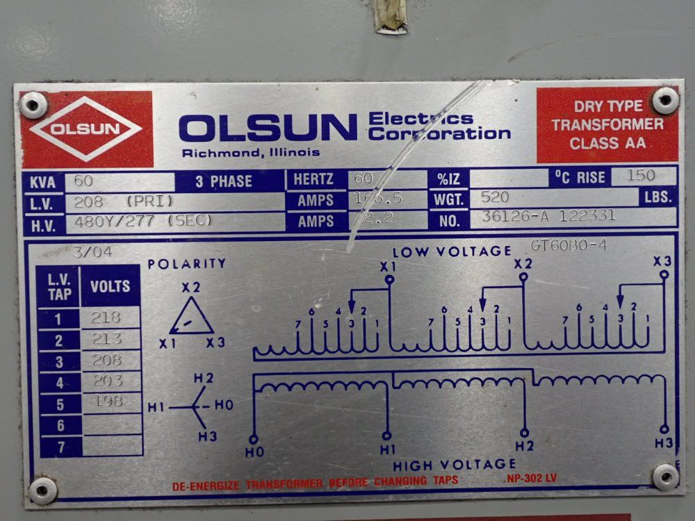 Olsun Electronics Corp. 60 Kva Transformer - 36126-a 122331