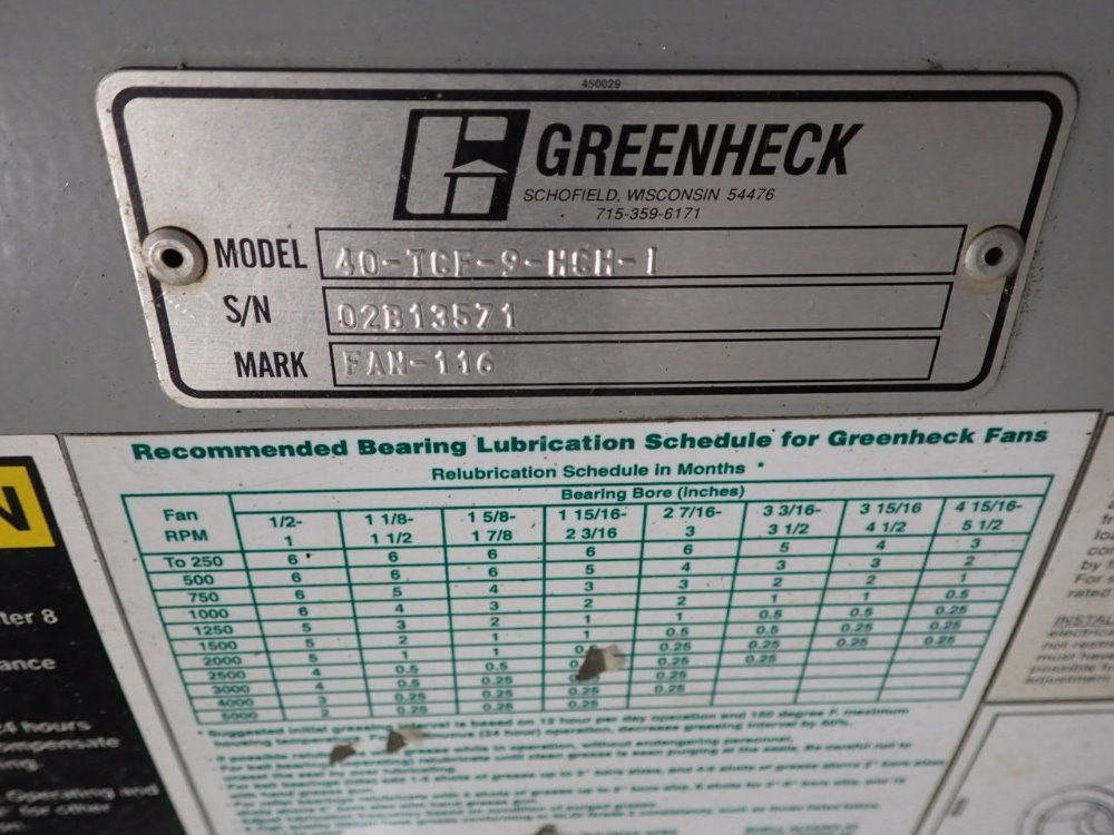 Greenheck 15 Hp Fan - 40-tcf-9-hch-1