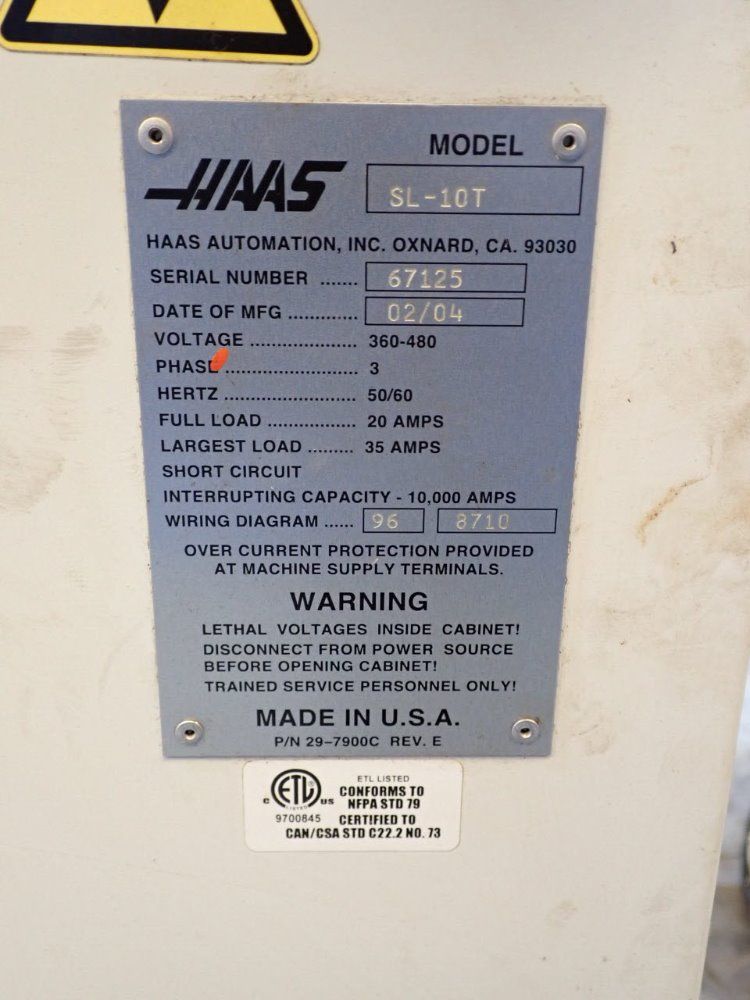 Haas 35a Cnc Lathe/bar Feed - Sl-10t