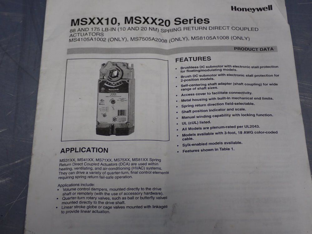 Honeywell 88lb.in. Torque Spring Return Actuator - Ms7520h2208