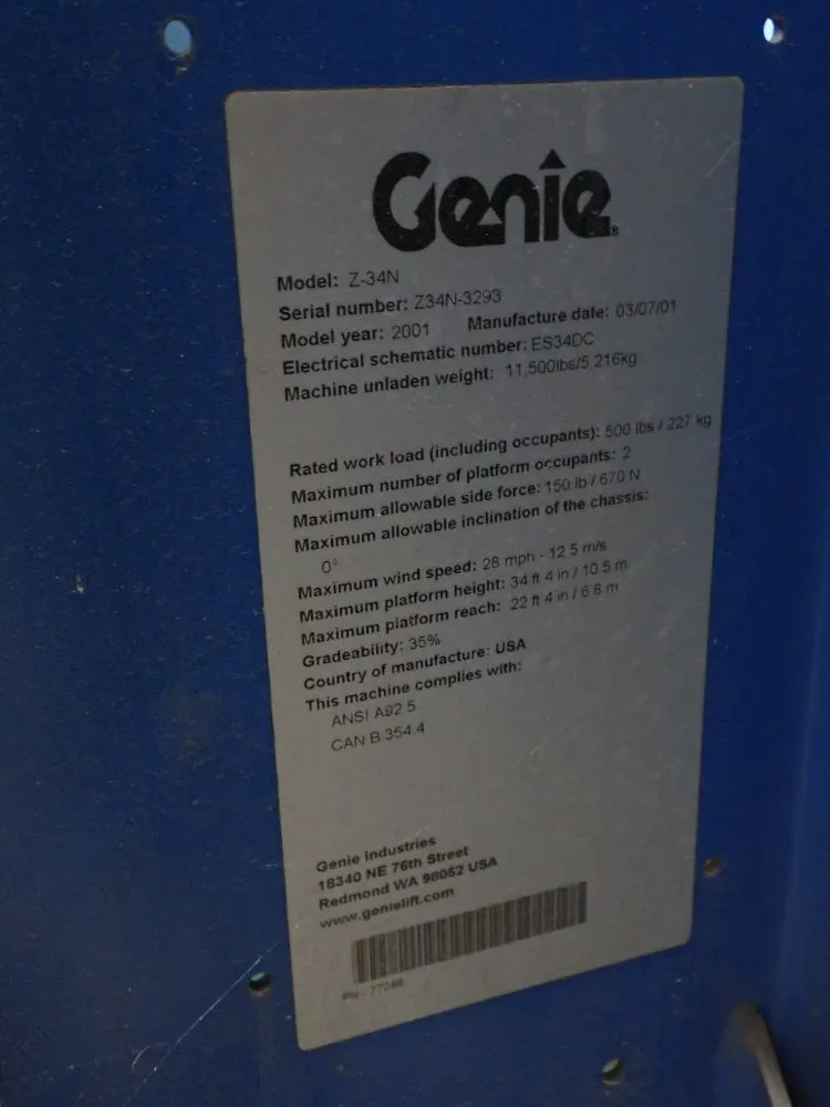 Genie 500lbs/227kg Boom Lift - Z-34n