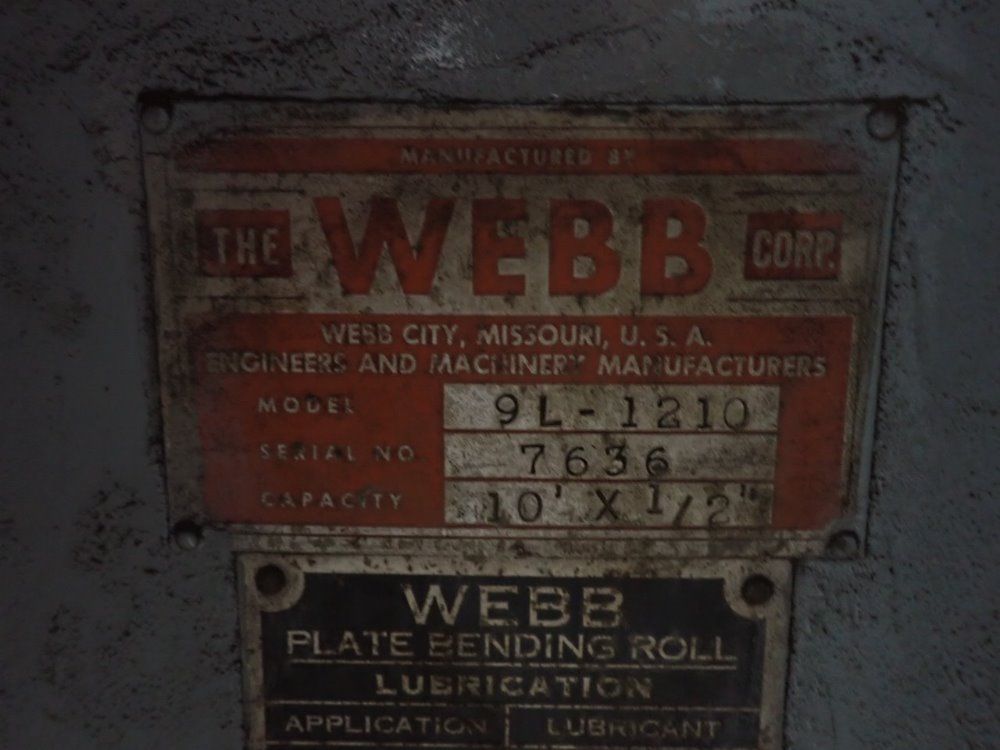 Webb 10' X 1/2" Plate Bending Roll - 9l-1210