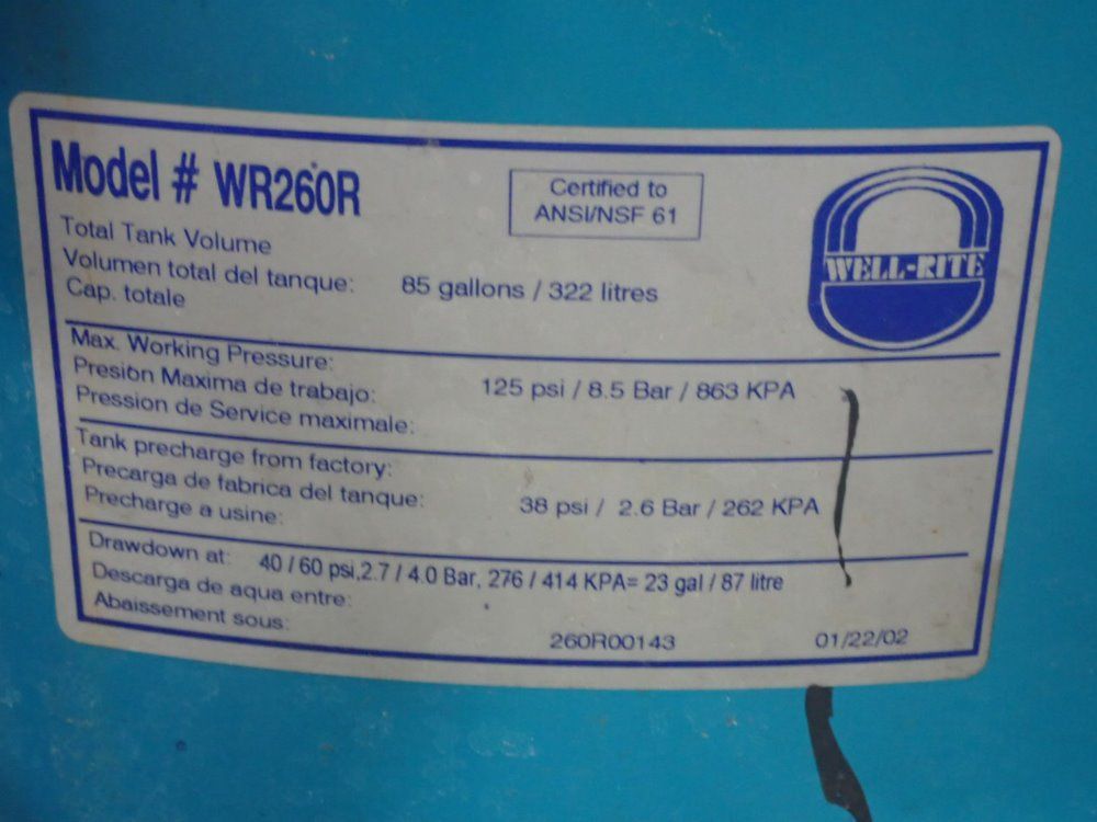 Well-rite 85 Gallons Tank - Wr260r