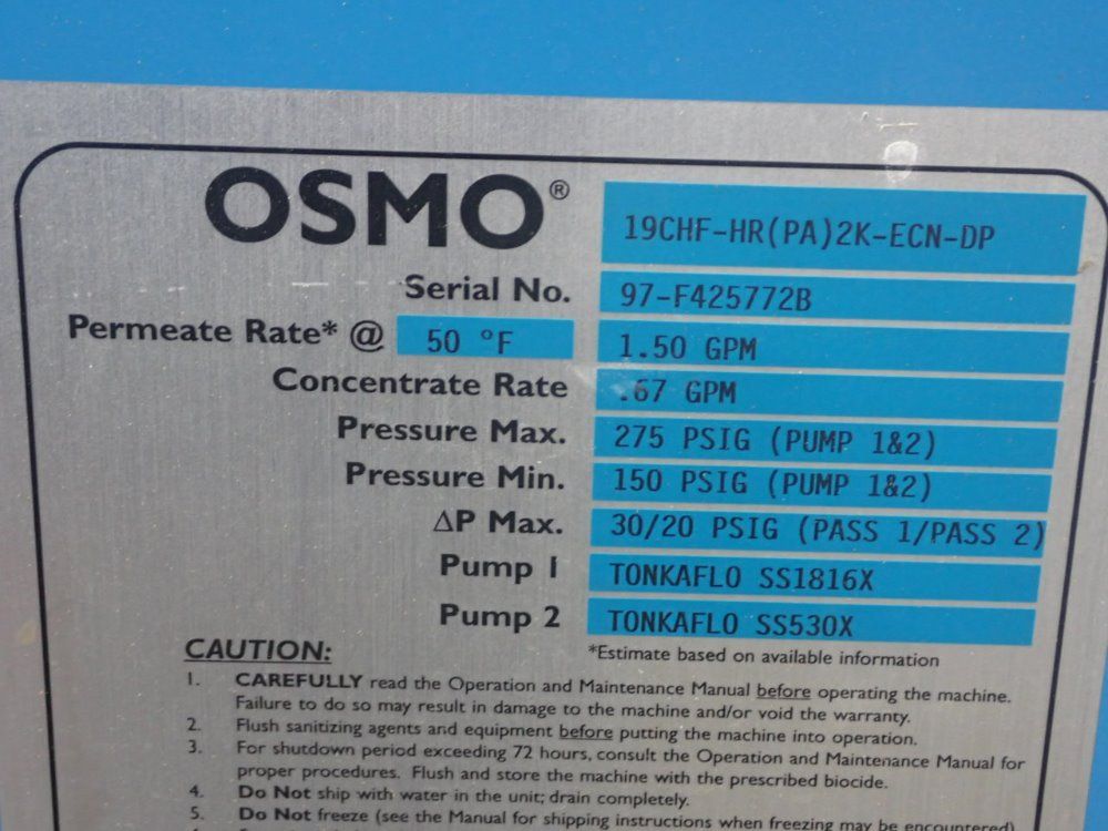 Osmonics Reverse Osmosis System - 19chf-hr(pa)2k-ecm-dp
