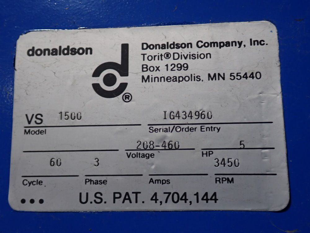 Donaldson Torit 5 Hp Dust Collector - Vs 1500