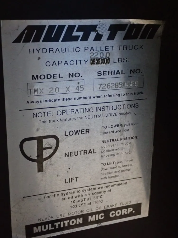 Multiton 2200lbs Pallet Jack - Tmx20x45