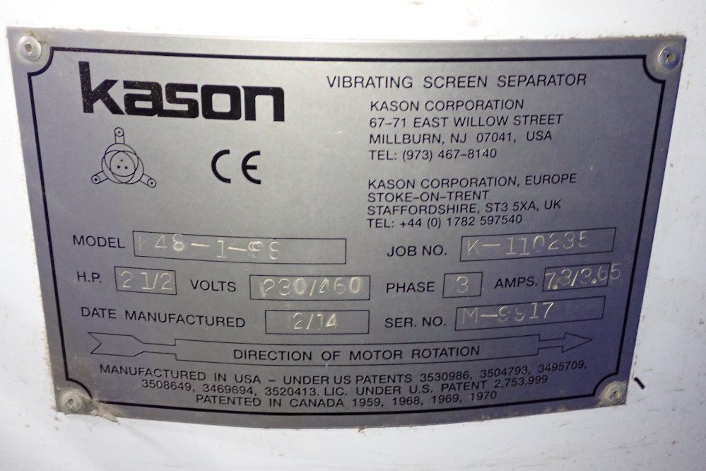 Kason 2 1/2 Hp Vibrating Screen Separator - K48-1-ss