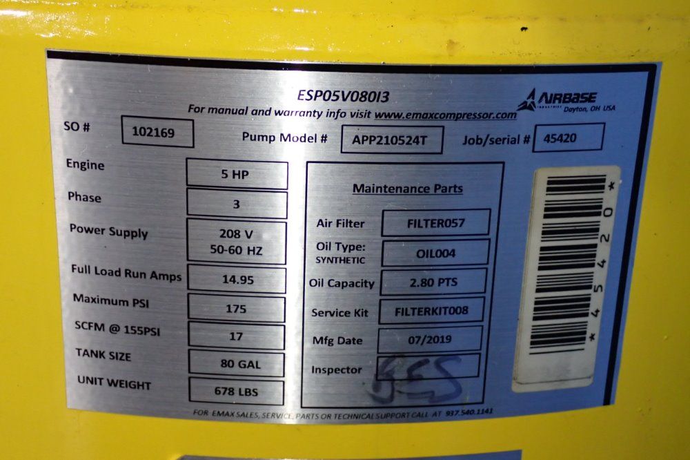 Emax 5 Hp Air Compressor - Esp05v08013