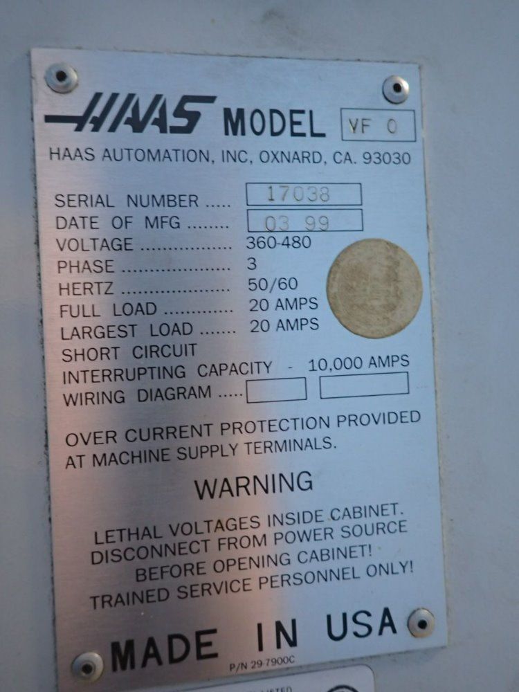 Haas Automation Inc. 20 Hp Vertical Machining Center - Vf-0
