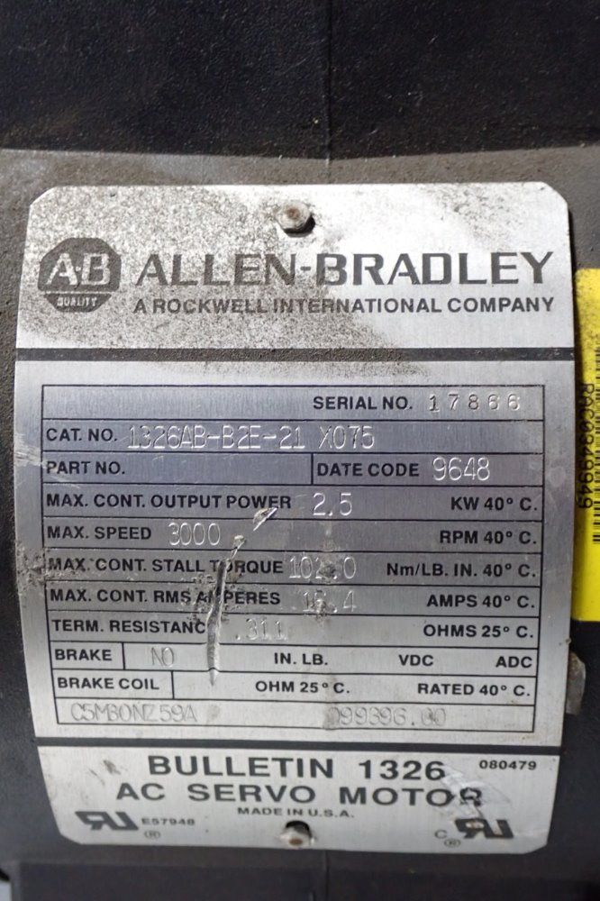 Allen Bradley Servo Motor - 1326ab-b2e-21x075
