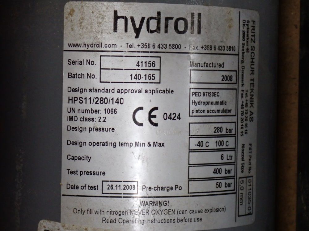 Hydroll 6 Liters Nitrogen Compressed Accumulators