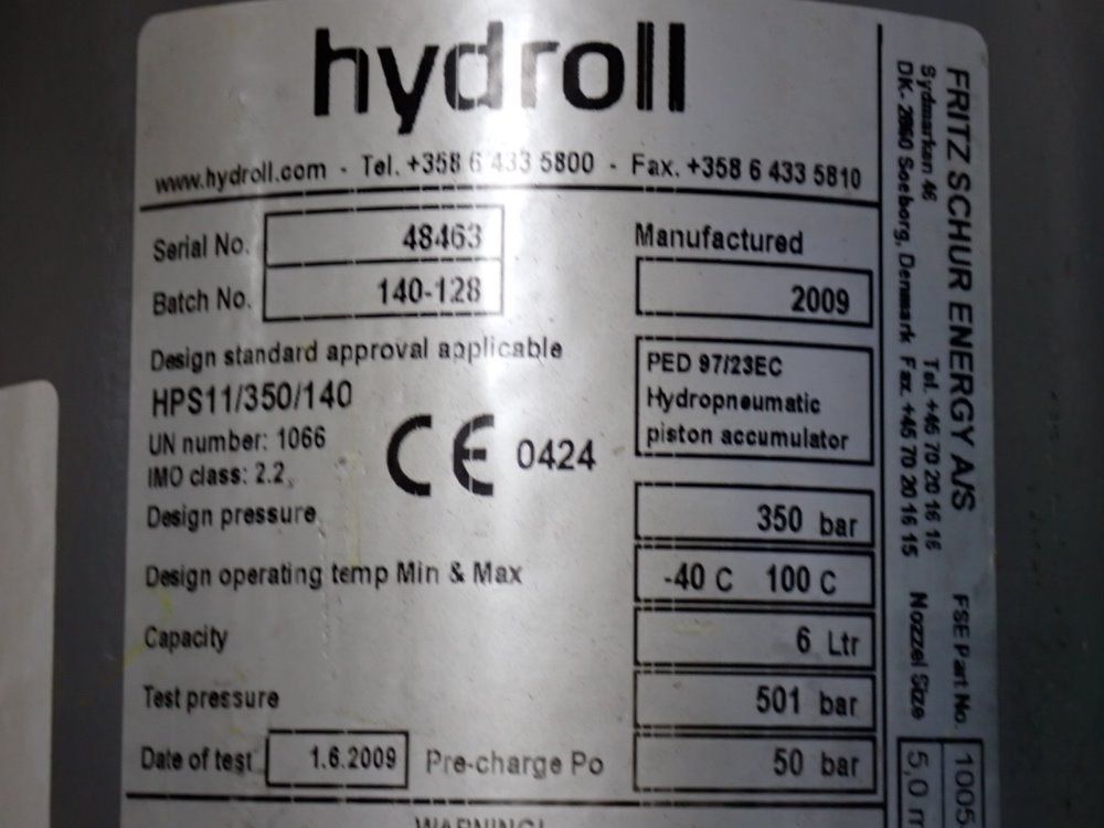 Hydroll 6 Liters Nitrogen Compressed Accumulators