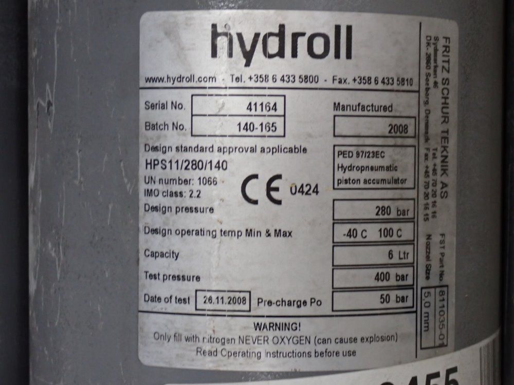 Hydroll 6 Liters Nitrogen Compressed Accumulators