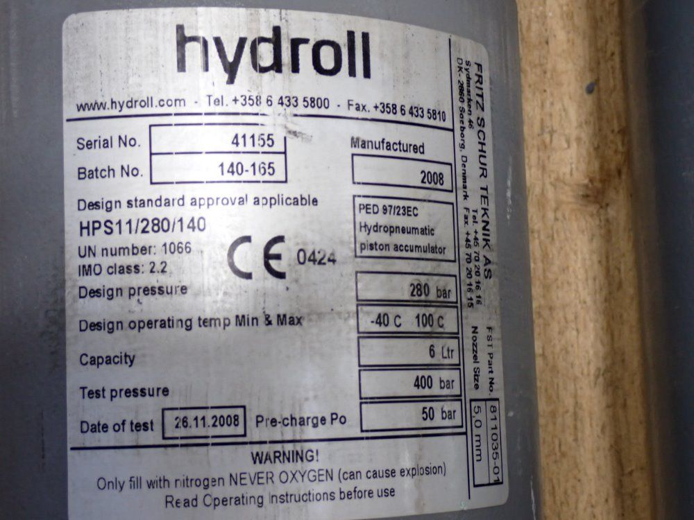 Hydroll 6 Liters Nitrogen Compressed Accumulators