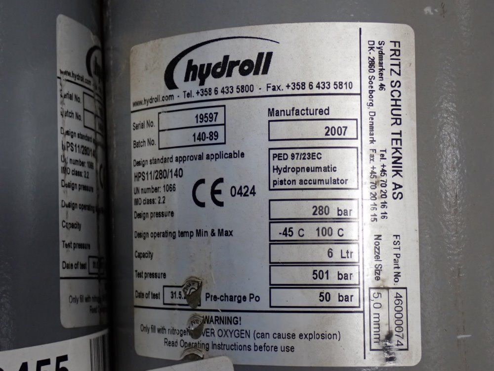 Hydroll 6 Liters Nitrogen Compressed Accumulators
