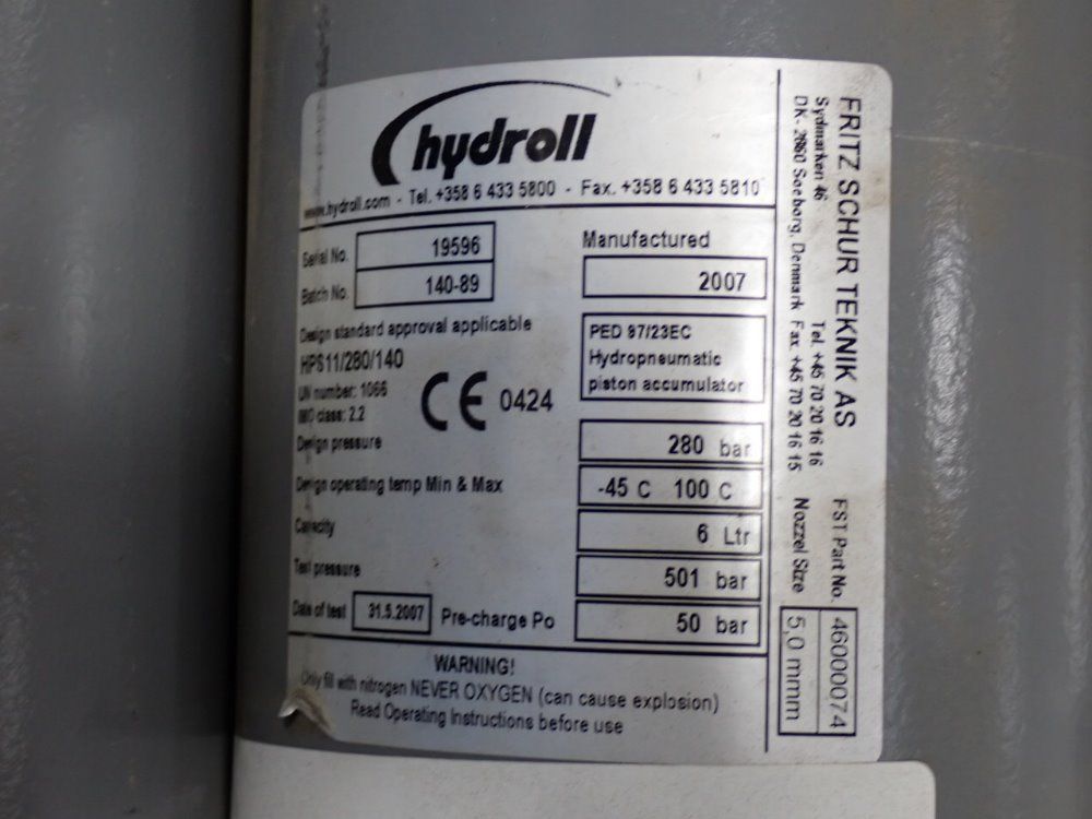 Hydroll 6 Liters Nitrogen Compressed Accumulators