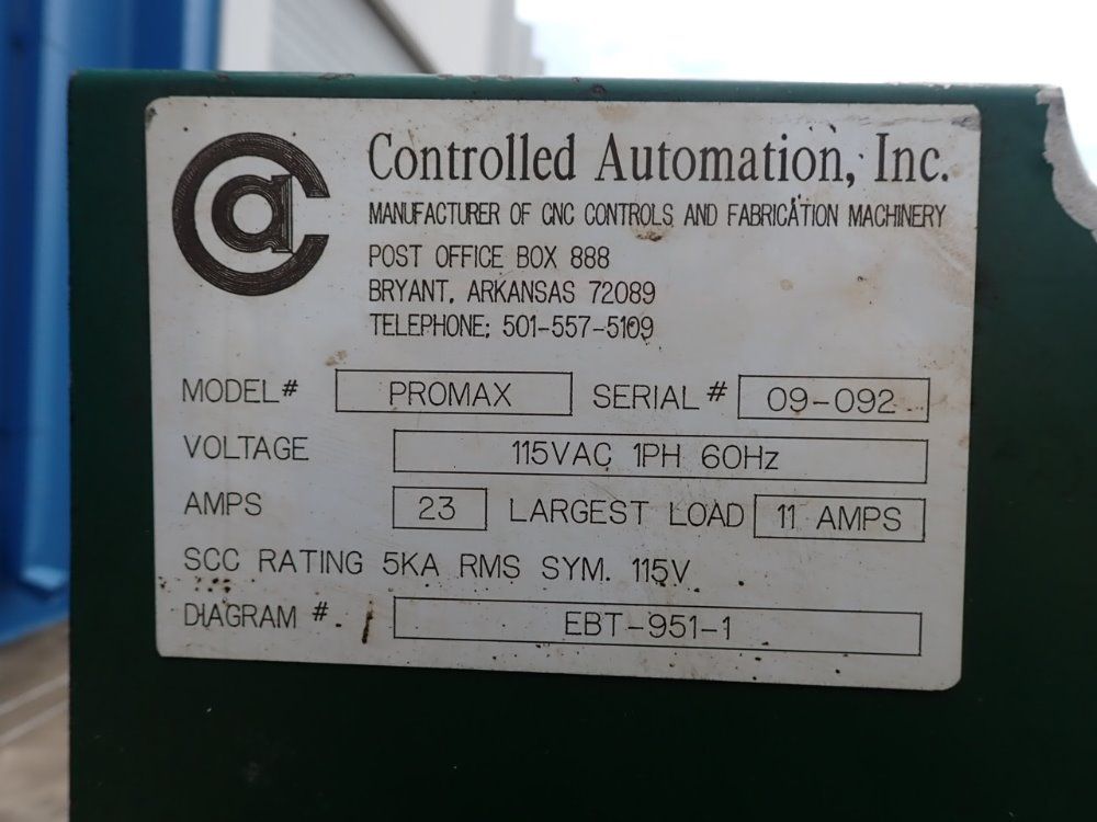 Controlled Automation 12' X 8' Table, 1200ipm, +-.007" Tolerance Cnc Plasma Cutting Table - Promax