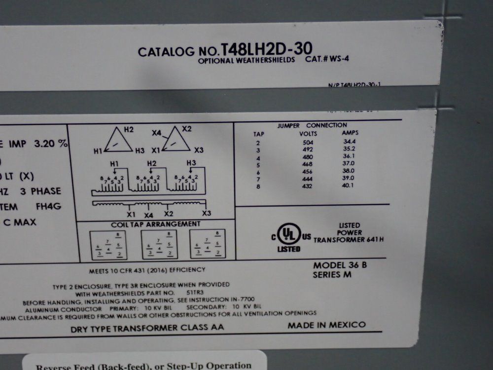 Federal Pacific 30 Kva Federal 30 Kva Pacific Transformer - T48lh2d-30