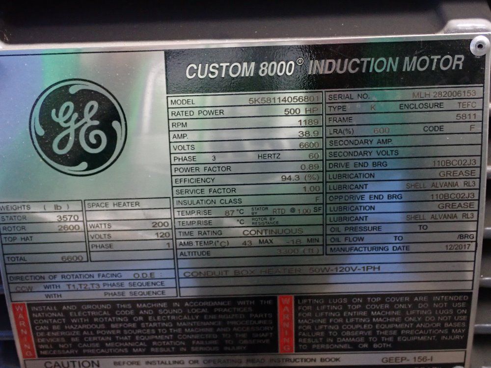 General Electric General Electric 500 Hp Motor