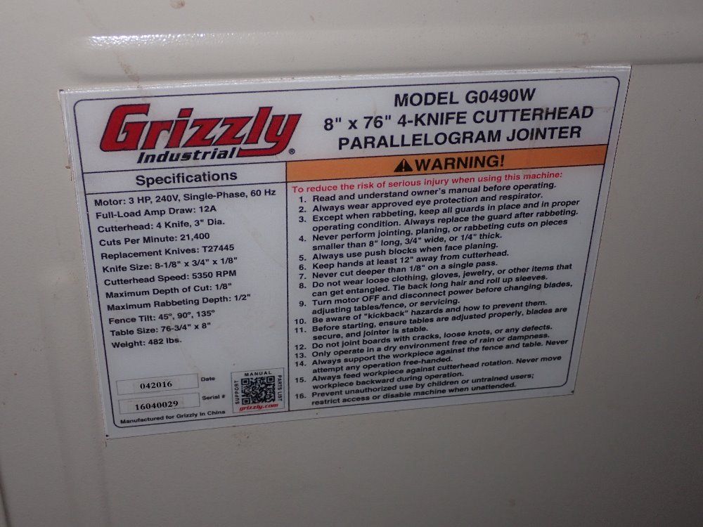 Grizzly Jointer