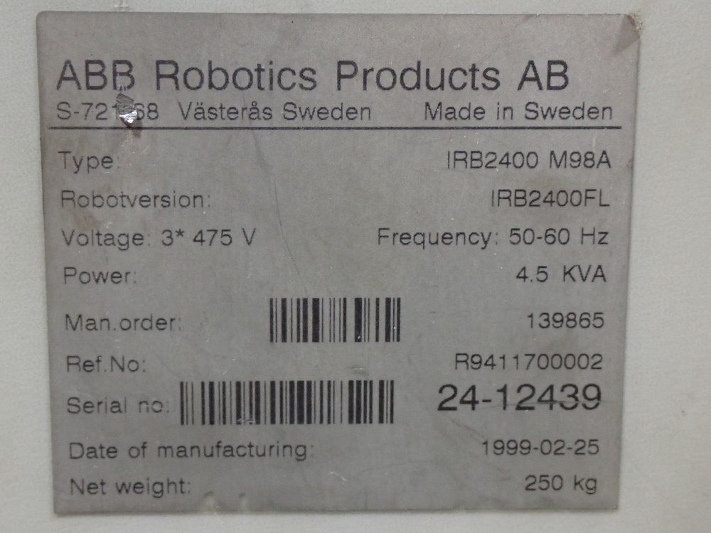 Abb 1999 Abb Irb2400 M98a Robot