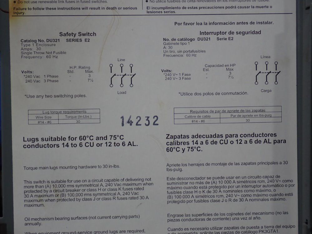 Square D Nonfusible Disconnect
