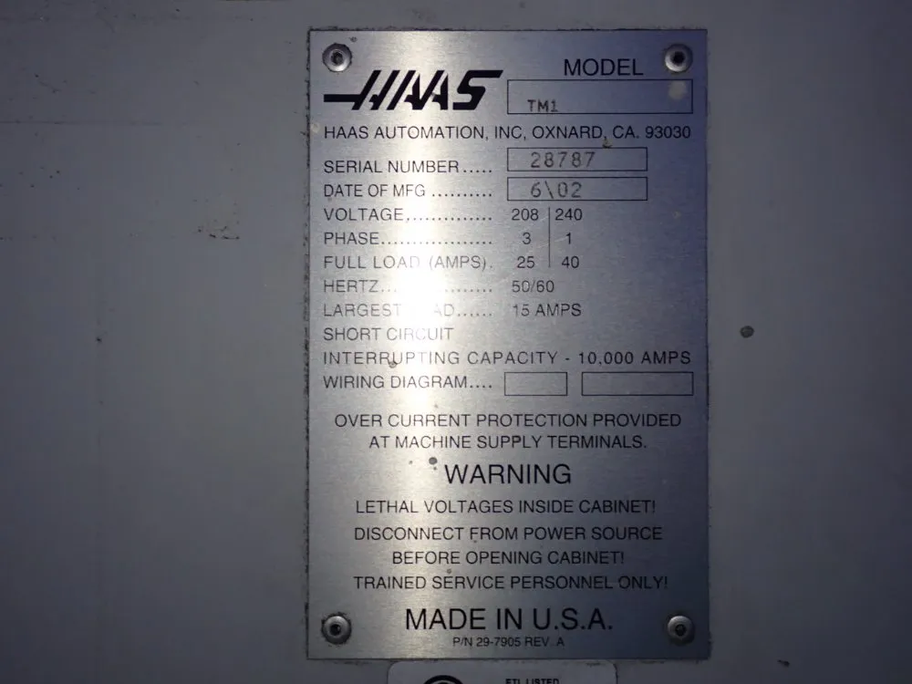 Haas 2002 Haas Tm1 Cnc Vmc