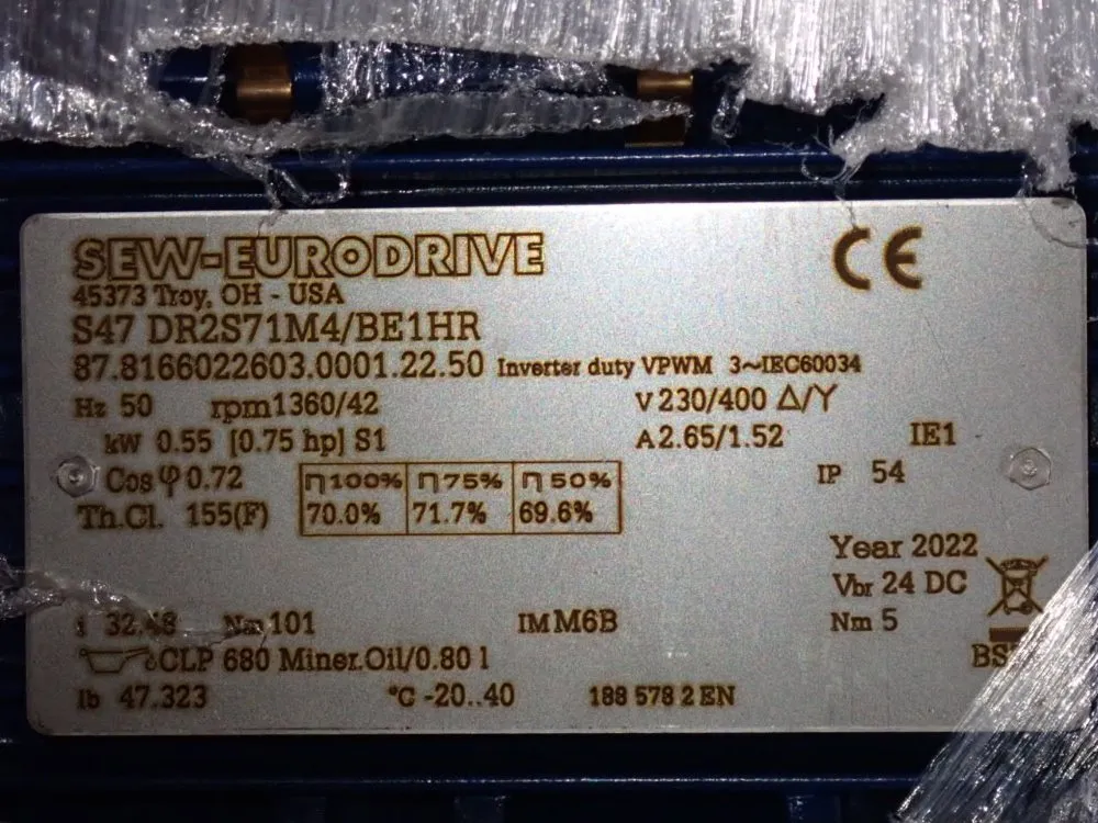 Sew-eurodrive Gear Drive - S47drs71m4/be1hr