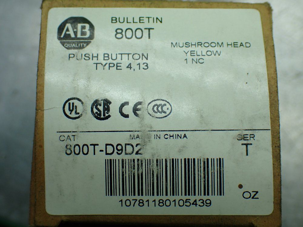Allen-bradley Yellow Mushroom Head Push Button. Type 4,13 - 800t-d9d2