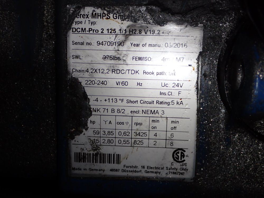 Demag 2016 Demag Dcmpro 2 12511 H28 V192 Chain Hoist