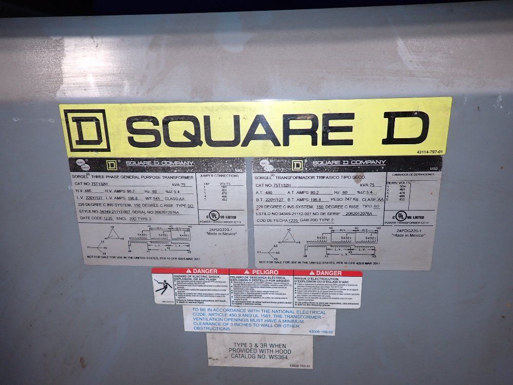 Square D Square D 75 Kva Transformer