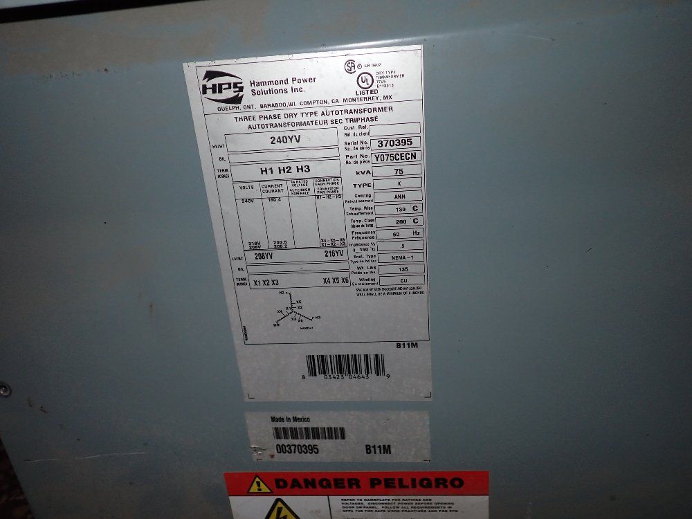 Hammond Power Solutions 75 Kva 75 Kva Transformer - Y075lecn