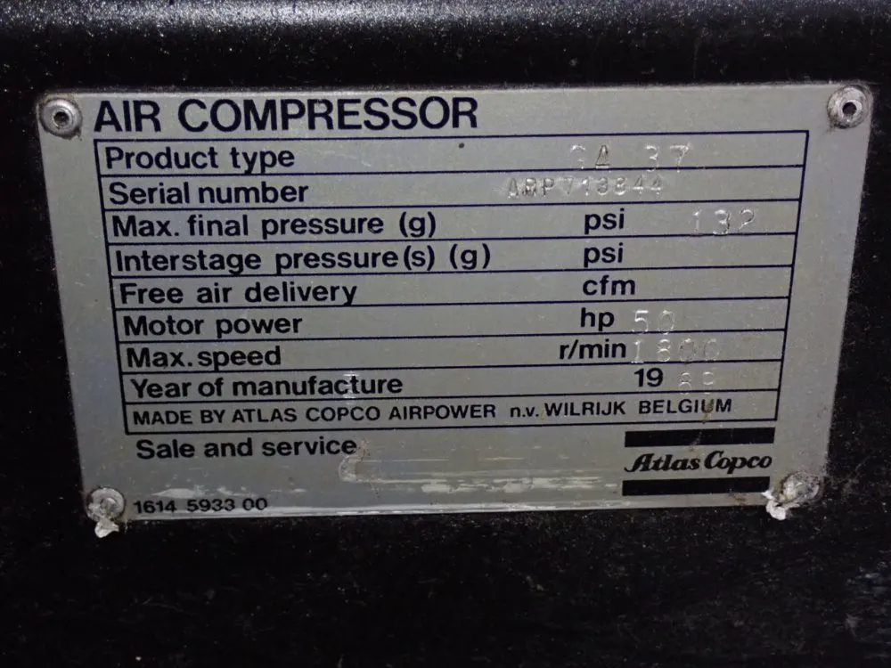Atlas Copco 1989 Atlas Copco Ga 37 Air Compressor