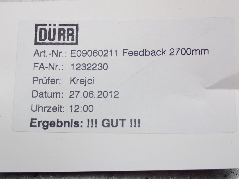 Durr Systems 2700mm Connection Cable - E09060211