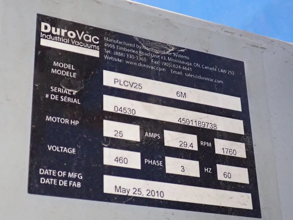 Durovac Industrial Vacuums 25 Hp Portable Vacuum System - Plcv25 6m