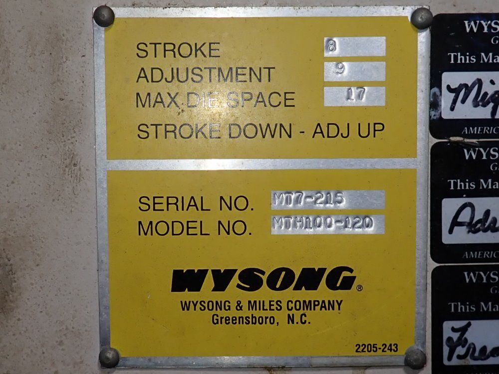 Wysong & Miles Company 100 Tons / 120" Press Brake - Mth100-120