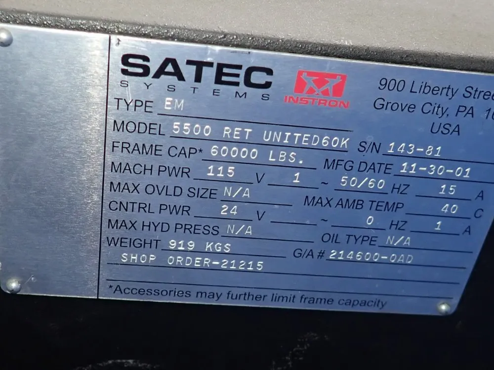 Satec Systems Tensile Tester - 5500 Ret United60k