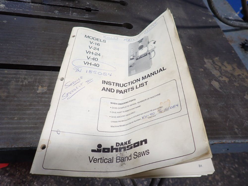 Dake Johnson 40" Vertical Band Saw - Vh-40