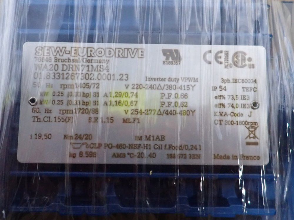 Sew-eurodrive 0.33 Hp Gear Drive - Wa20 Drn71ms4