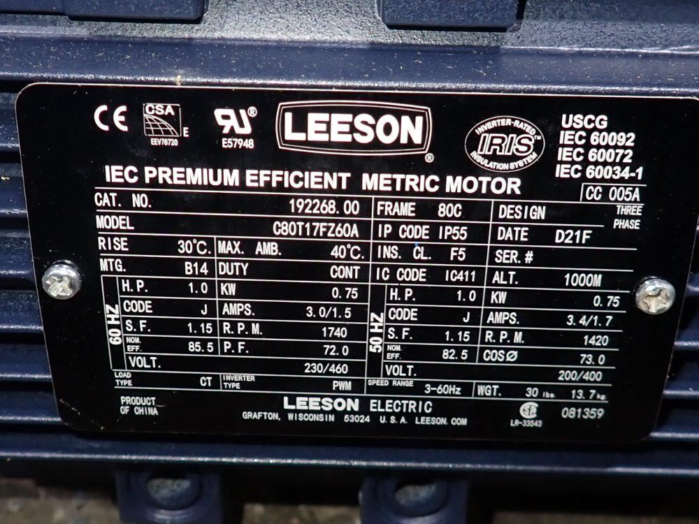 Leeson 1 Hp Motor - C80t17fz60a