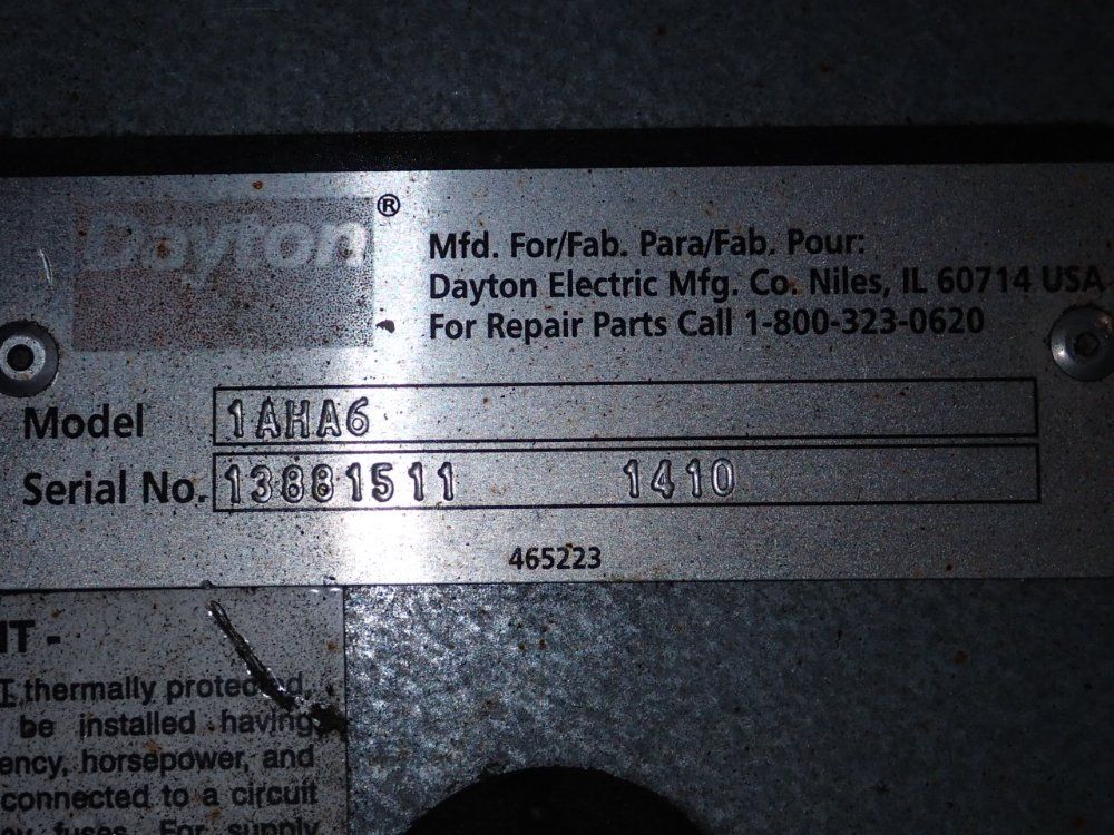 Dayton 5 Hp Exhaust Fan - 1aha6