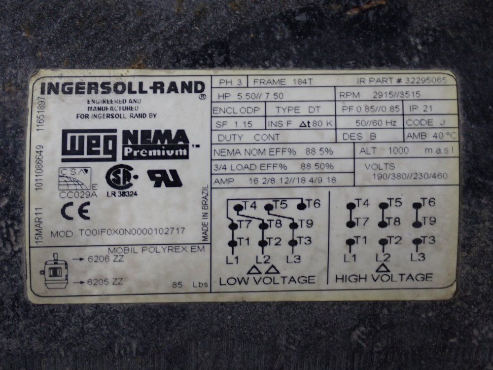 Ingersoll Rand (2) 5.5//7.5 Hp Air Compressor - 2475