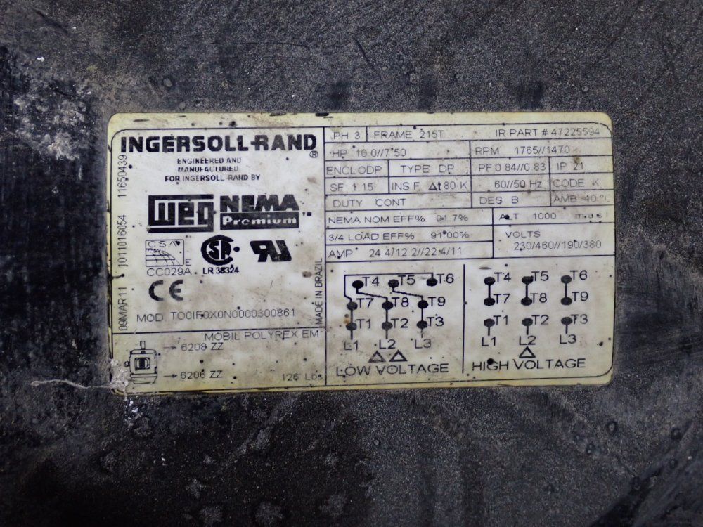 Ingersoll Rand (2) 10//7.5 Hp Air Compressor - 2545