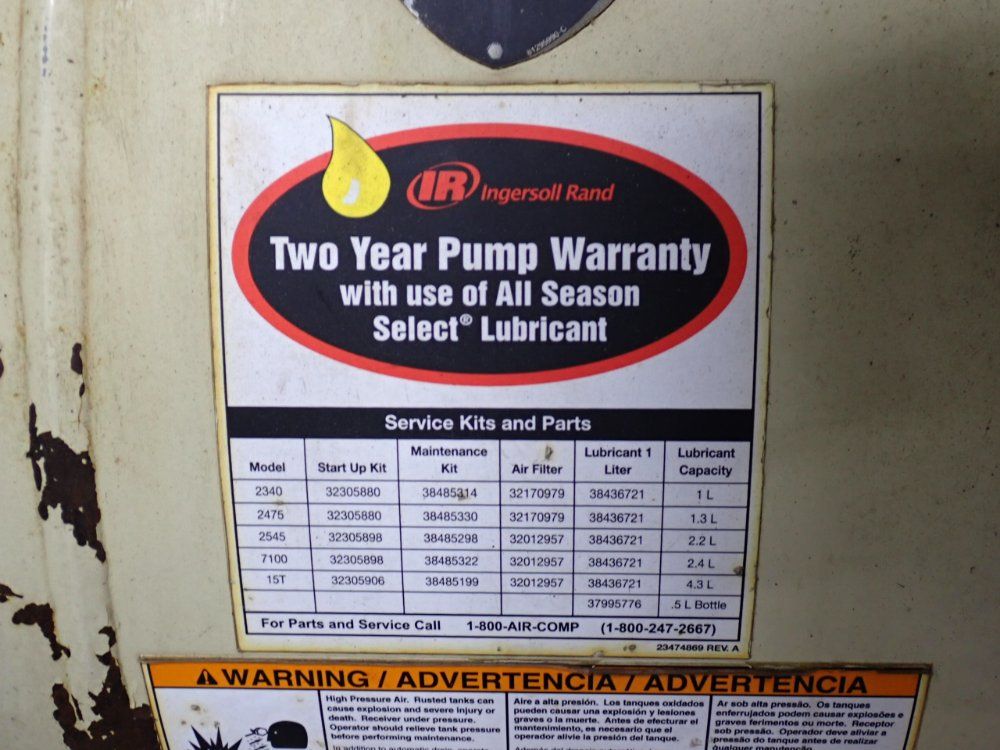 Ingersoll Rand (2) 10//7.5 Hp Air Compressor - 2545